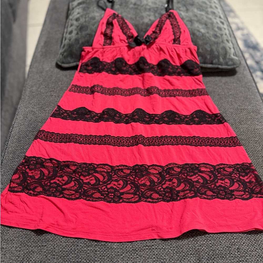 Victoria's Secret Pink and Black Lace Chemise